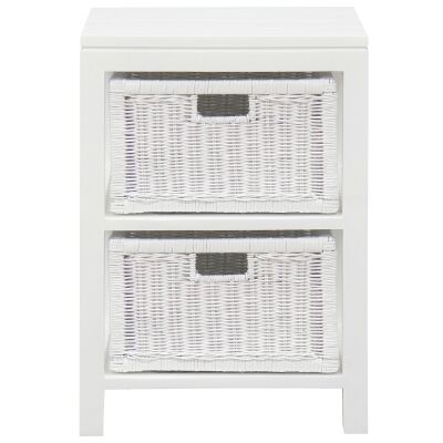Lainey Mahogany Timber & Rattan 2 Drawer Lamp Table, White