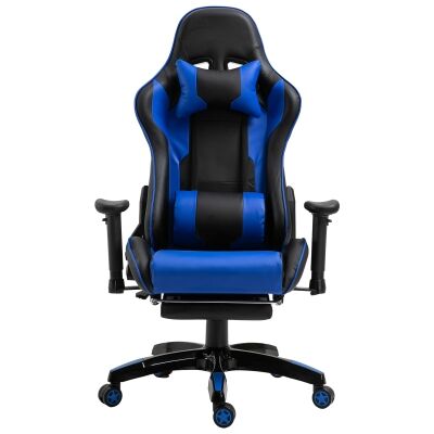 Cybertan PU Leather Gaming Chair with Telescopic Footrest, Black / Blue