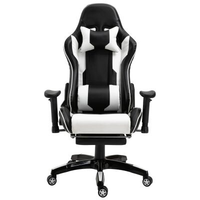 Cybertan PU Leather Gaming Chair with Telescopic Footrest, Black / White