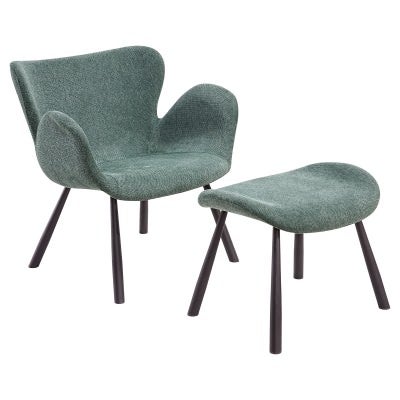 London Fabric Lounge Chair & Footstool Set, Pine Green