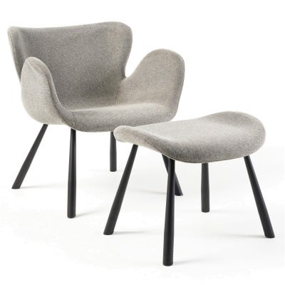 London Fabric Lounge Chair & Footstool Set, Slate Grey