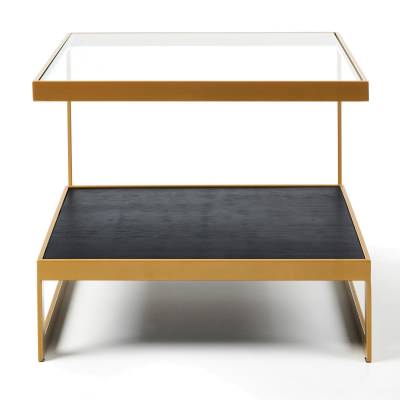 Lenny Glass & Metal Side Table, Gold