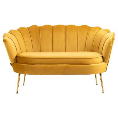 Lotus Velvet Fabric Sofa, 2 Seater, Mustard / Gold