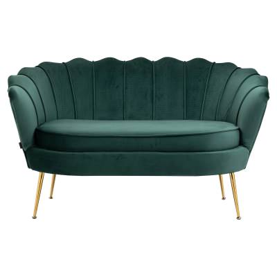 Lotus Velvet Fabric Sofa, 2 Seater, Emerald / Gold
