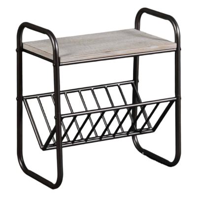 Imogen Wooden Topped Metal Side Table with Magazine Holder