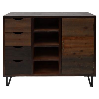 Alaric Fir Timber 1 Door 4 Drawer Storage Cabinet