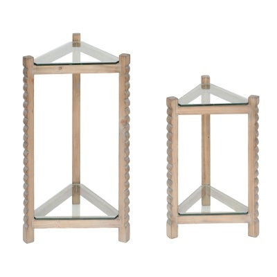 Pomona 2 Piece Fir Timber & Glass Corner Display Stand Set