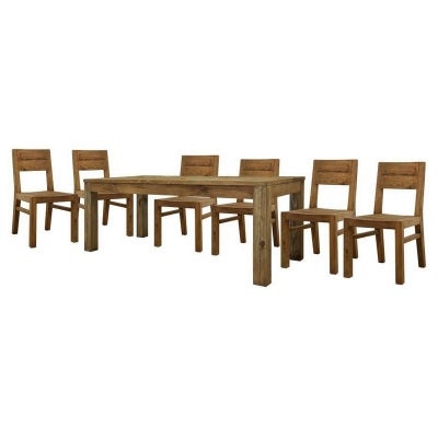 Mandalay 7 Piece Recycled Pine Timber Dining Table Set, 200cm
