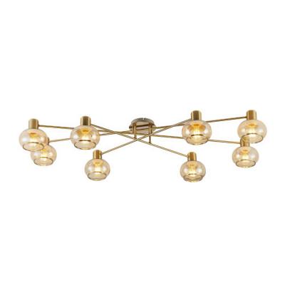 Marbell Iron & Glass Flush Mount Ceiling Light, 8 Light, Antique Brass / Amber