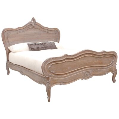 Chamonix Hand Crafted Mahogany Queen Bed, Weathered Oak