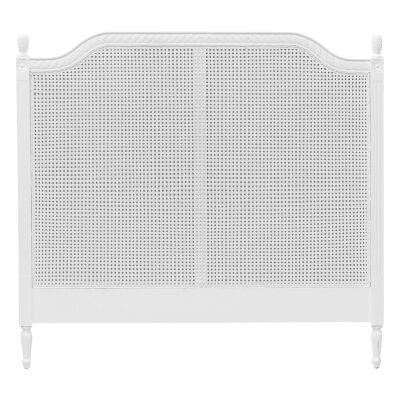 Lapalisse Hand Crafted Mahogany Timber & Rattan Bed Headboard, Queen, White