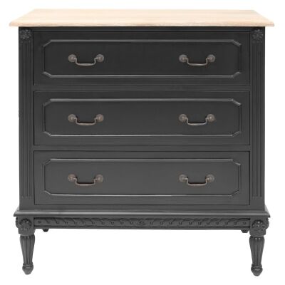 Lapalisse Hand Crafted Mahogany Timber 3 Drawer Chest, Black / Weathered Oak