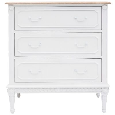 Lapalisse Hand Crafted Mahogany Timber 3 Drawer Chest, White / Weathered Oak