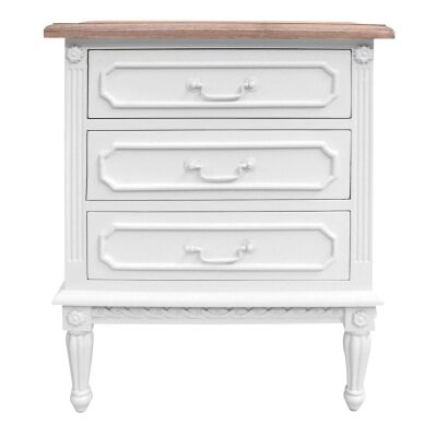 Lapalisse Hand Crafted Mahogany Timber 3 Drawer Bedside Table, White / Weathered Oak