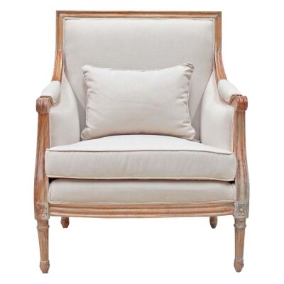 Lapalisse Handcrafted Fabric & Mindi Wood Armchair, Weathered Oak