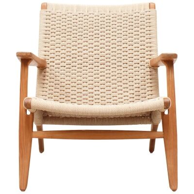 Sebastine Woven String & Teak Timber Lounge Armchair