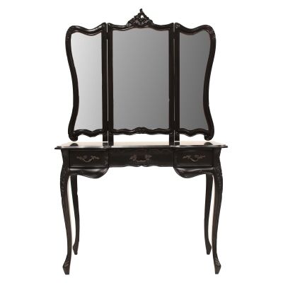 Septeme Hand Crafted Mahogany Dressing Table with Mirror, Black