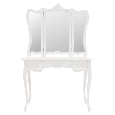 Septeme Hand Crafted Mahogany Dressing Table with Mirror, White
