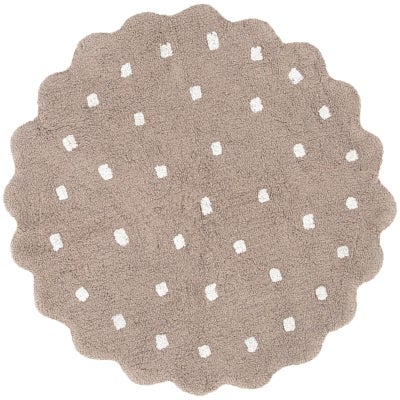 Mellow Handmade Machine Washable Round Cotton Kids Rug, Mushroom Beige, 120cm