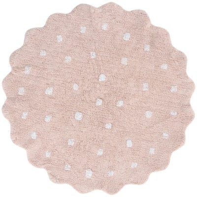 Mellow Handmade Machine Washable Round Cotton Kids Rug, Blush Pink, 120cm