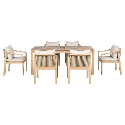 Elmira 7 Piece Rope & Acacia Timber Outdoor Dining Table Set, 180cm