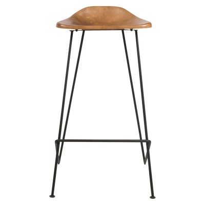 Archie Leather & Iron Counter Stool, Tan