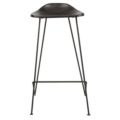 Archie Leather & Iron Counter Stool, Antique Black