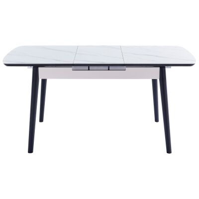 Mateo Ceramic Top Pop Up Extension Dining Table, 120-160cm, White / Black