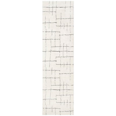Mila Abstract Lines Modern Runner Rug, 300x80cm, Cream / Black