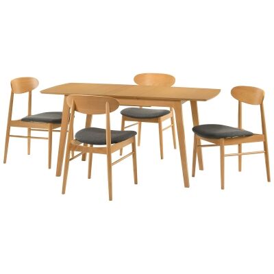 Knox 5 Piece Beech Timber Extension Dining Table Set, 120-150cm, Wheat