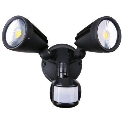 Fortress II IP54 Exterior LED Security Light with Sensor, 2 Head, CCT, Matt Black