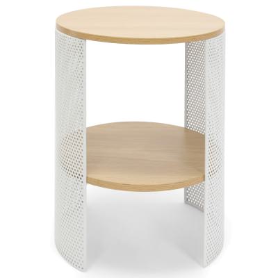 Mollie Iron & Wood Round Side Table, White / Natural