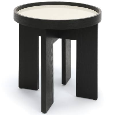 Liam Marble & Wood Round Tray Top Side Table, Large