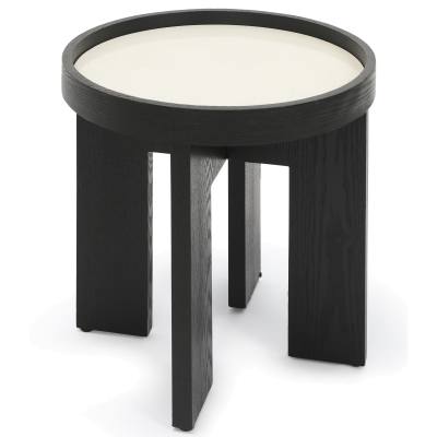 Liam Marble & Wood Round Tray Top Side Table, Small