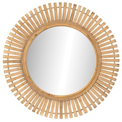 Royena Bamboo Round Wall Mirror, 80cm