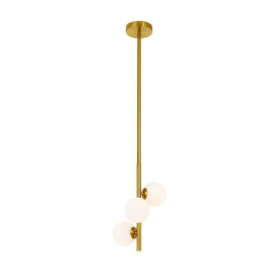 Moran Metal & Glass Vertical Pendant Light, 3 Light, Antique Gold / Opal