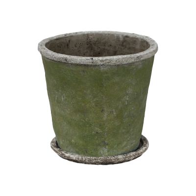 Moai Cement Planter Pot with Saucer, Medium, Evergreen