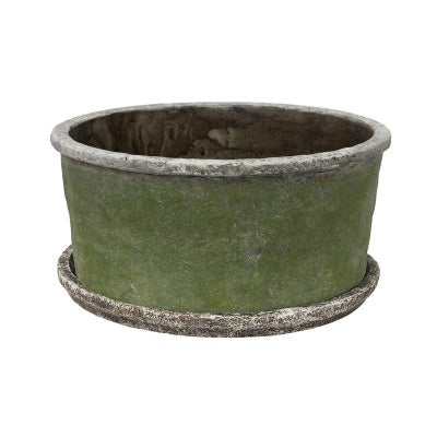 Moai Cement Planter Bowl with Saucer, Large, Evergreen