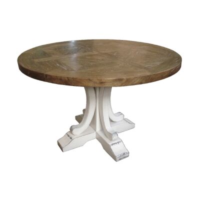 Ronde Reclaimed Elm Timber Round Dining Table, 120cm, Natural / Distressed White