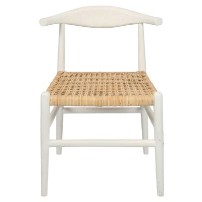 Sorren Teak Timber Dining Chair with Rattan Seat, White / Natural