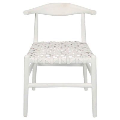 Sorren Teak Timber Dining Chair with Leather Seat, White