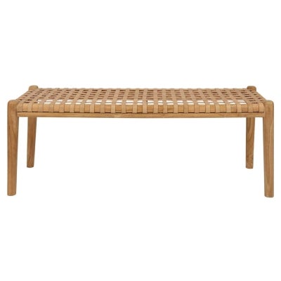 Gerti Woven Leather & Teak Timber Bench, 120cm, Latte / Natural