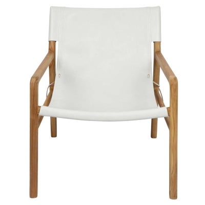 Jasper Leather & Teak Timber Sling Armchair, White