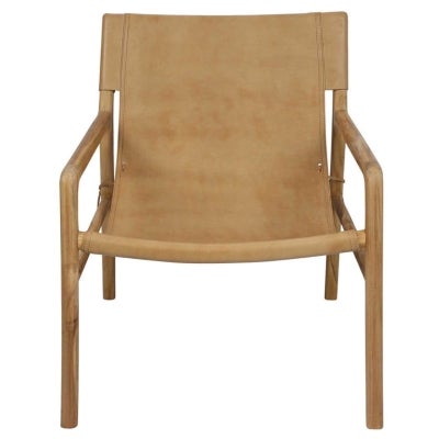 Jasper Leather & Teak Timber Sling Armchair, Toffee