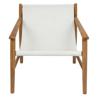Bolan Leather & Teak Timber Sling Armchair, White