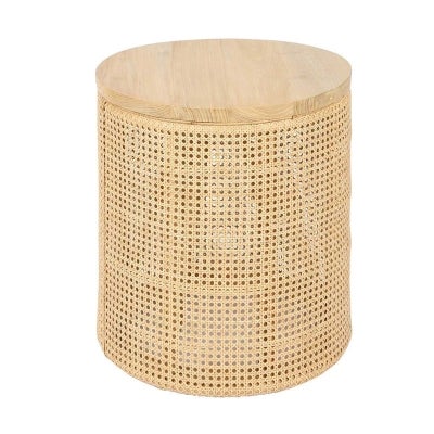 Zoe Timber & Rattan Round Side Table, Natural