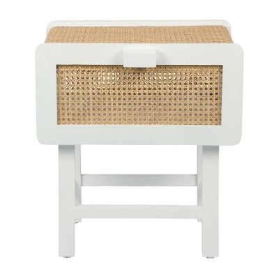 Zoe Timber & Rattan Bedside Table, Chalk