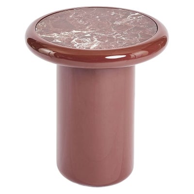 Nobo Marble Top Timber Round Side Table, High Gloss Burgundy