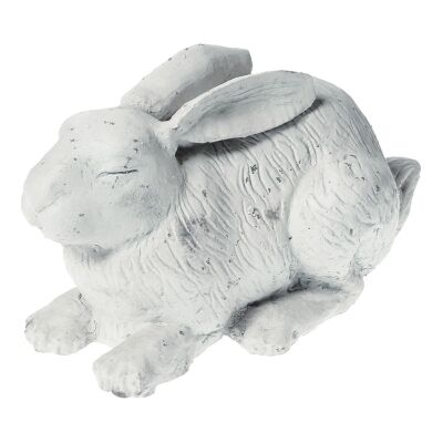 Cast Iron Napping Rabbit Figurine Garden Decor, Antique White