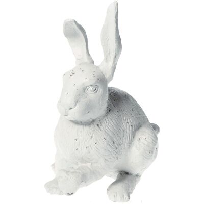 Cast Iron Sitting Rabbit Figurine Garden Decor, Antique White